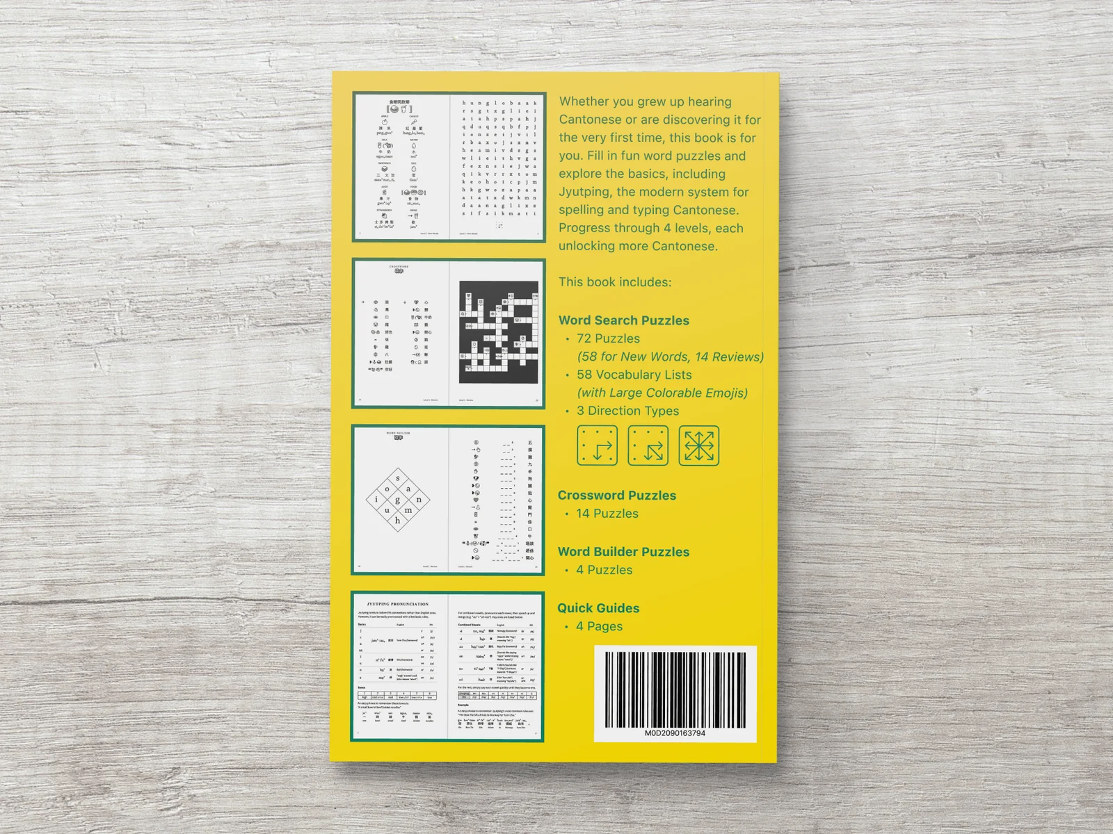 Cantonese Word Puzzles back cover with examples of the activities