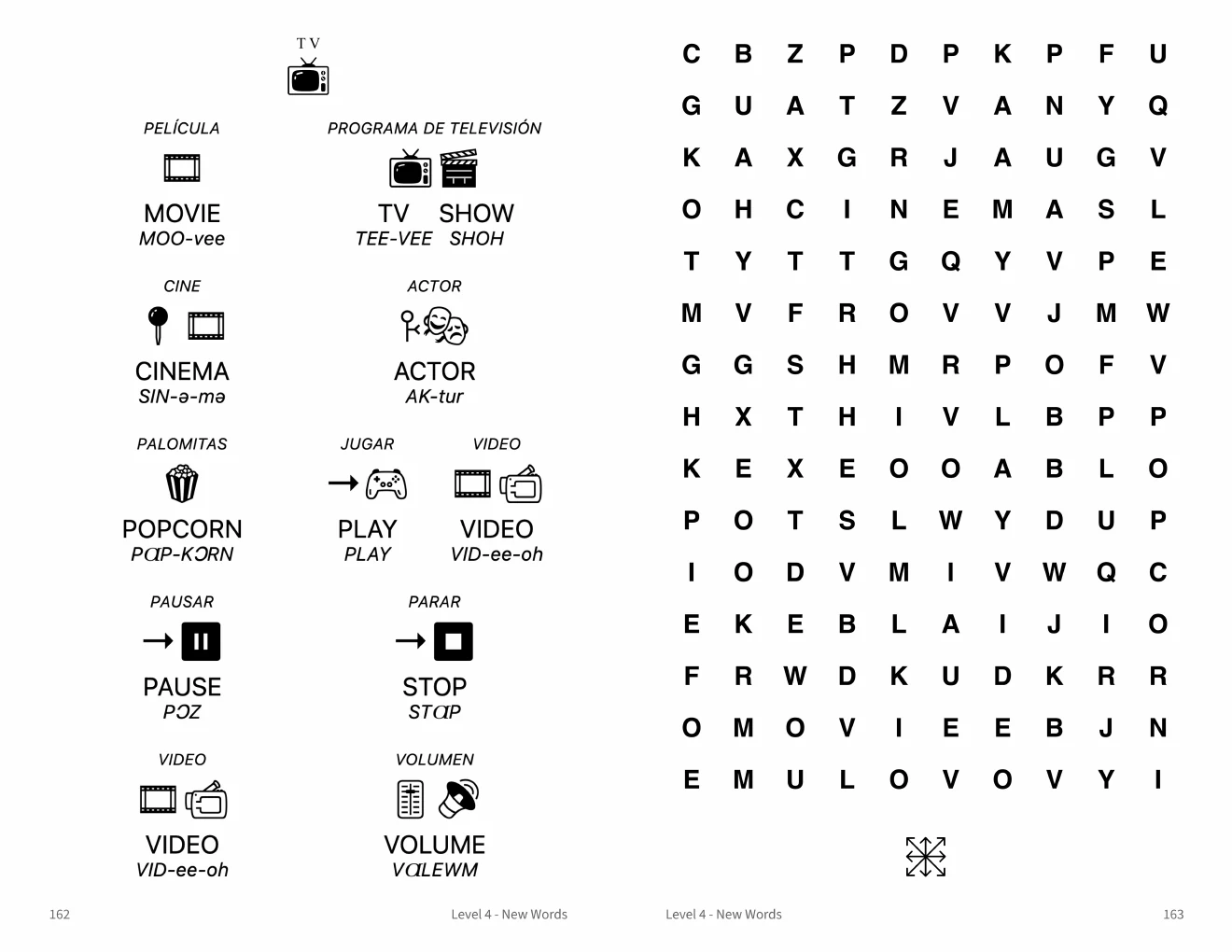 English word searches for Spanish speakers: Film and television: eight directions
